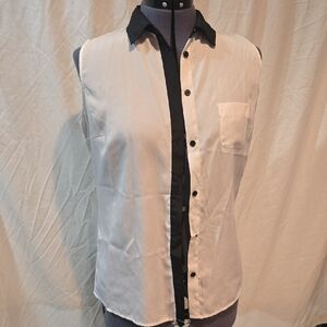 George Black and White Sleeveless Button Down Shirt